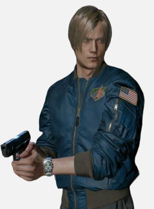 Leon S Kennedy Resident Evil 4 Remake Blue Leather Jacket (10)